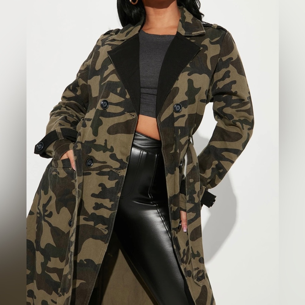 Denim Camo Trench Coat- S